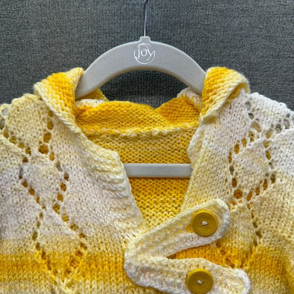 Girls Hand-Knit Cardigan Hoodie Sweater-Gradient Molttled Yellow Size 18-24 MO - Picture 8 of 9